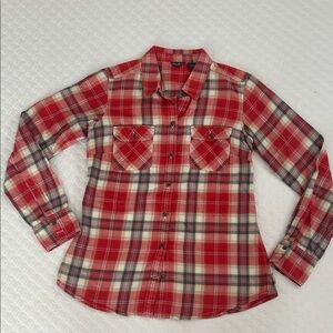 Eddie Bauer Red and White Plaid Women's Button Down Shirt